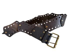 Gail Labelle Wide Leather Double Prong Statement Belt Dark Brown
